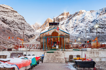 Sacred Kedarnath Temple set against snow-capped Himalayan mountains