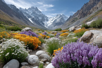 Colorful Valley of Flowers National Park covered with alpine blooms, one of the uttarakhand best places to visit