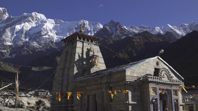Kedarnath Dham with ancient temple architecture and Himalayan landscape